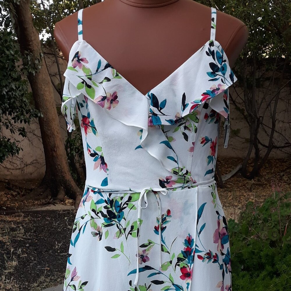 IZ Byer White & Multi Colored Floral High Low Semi Formal Dress Size XL